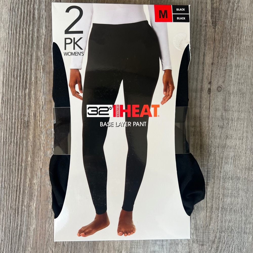 32 Degrees Heat Women's Base Layer Thermal Leggings Black Medium 2 Pack